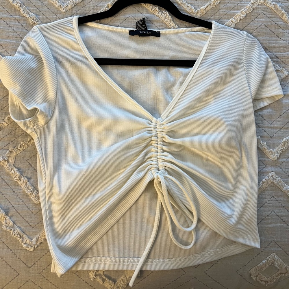 Forever 21 tie front white crop top